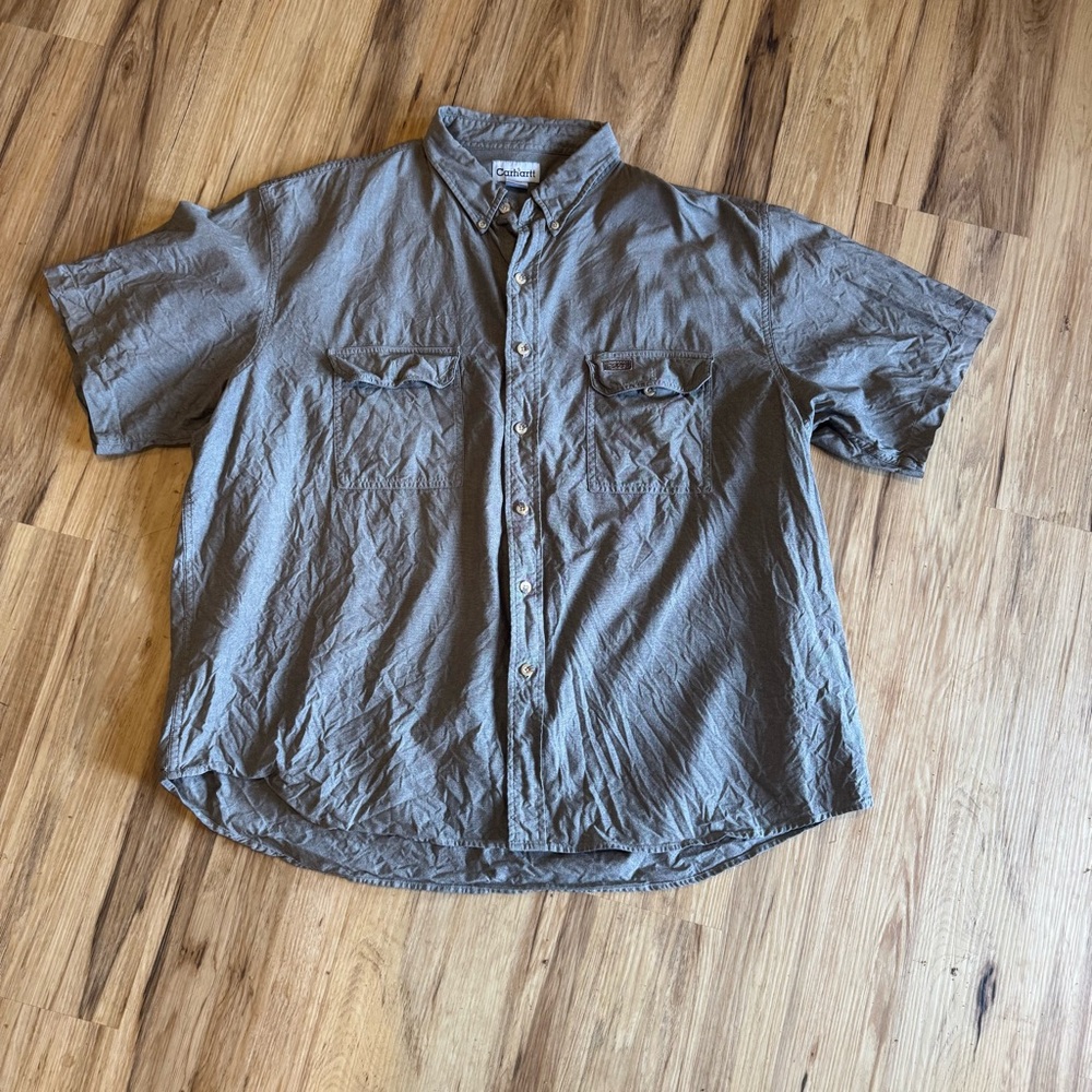 Carhartt S106 MSC Men's Brown Cotton Button-Down Shirt Short Sleeve Sz XXL 2XL
